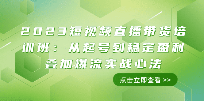 2023短视频直播带货培训班：从起号到稳定盈利叠加爆流实战心法（11节课）-会创网(会创项目网)