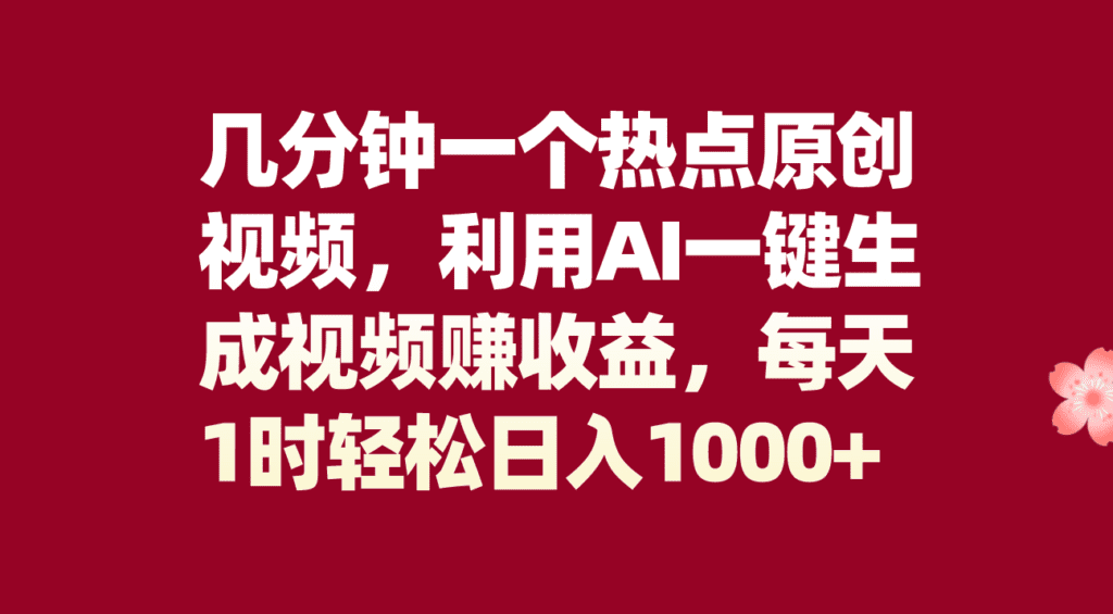 几分钟一个热点原创视频，利用AI一键生成视频赚收益，每天1时轻松日入1000+-会创网(会创项目网)