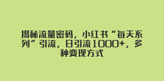 揭秘流量密码，小红书“每天系列”引流，日引流1000+，多种变现方式-会创网(会创项目网)
