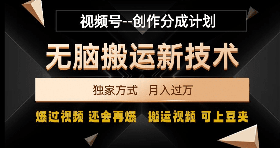 视频号无脑搬运新技术，破原创壕流量，独家方式，爆过视频，还会再爆【揭秘】-会创网(会创项目网)
