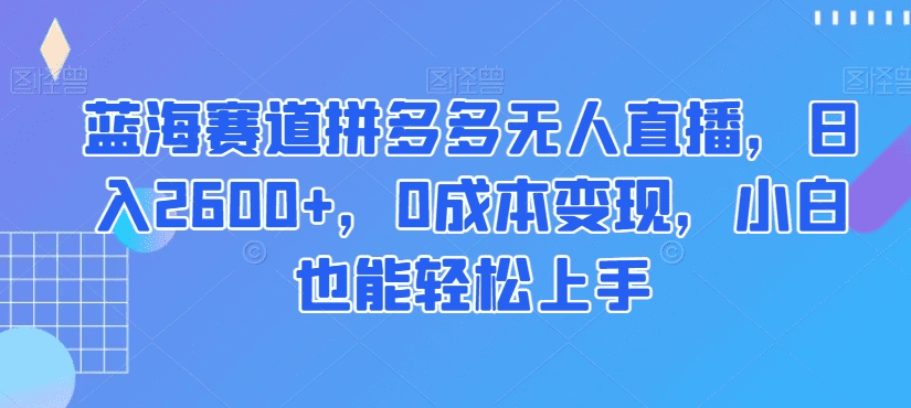 蓝海赛道拼多多无人直播，日入2600+，0成本变现，小白也能轻松上手【揭秘】-会创网(会创项目网)