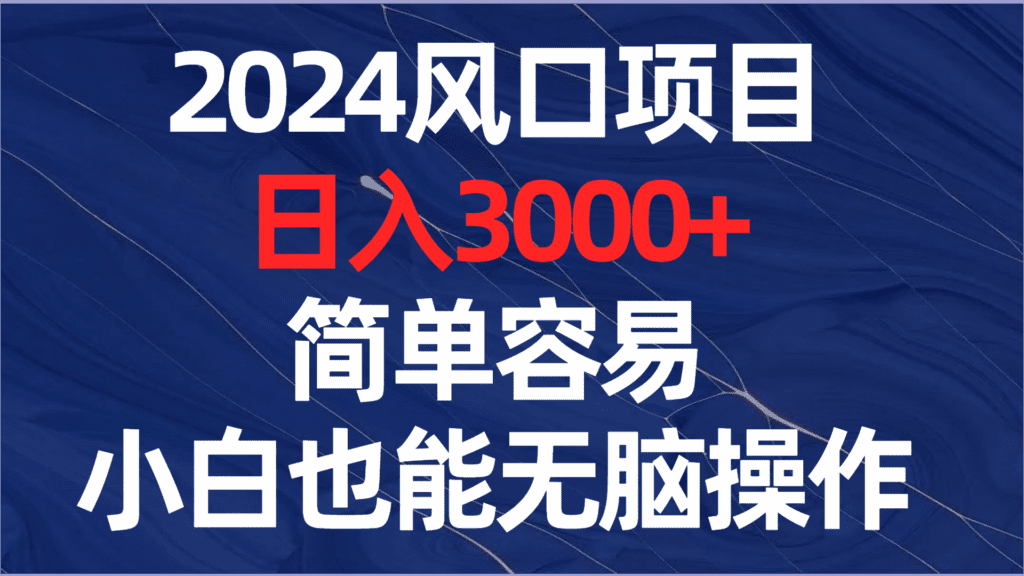 2024风口项目，日入3000+，简单容易，小白也能无脑操作-会创网(会创项目网)