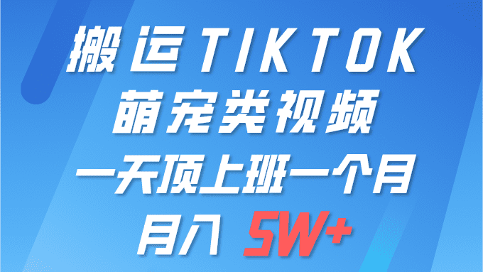 一键搬运TIKTOK萌宠类视频 一部手机即可操作 所有平台均可发布 轻松月入5W+-会创网(会创项目网)
