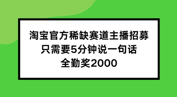 淘宝官方稀缺赛道主播招募 ，只需要5分钟说一句话， 全勤奖2000-会创网(会创项目网)