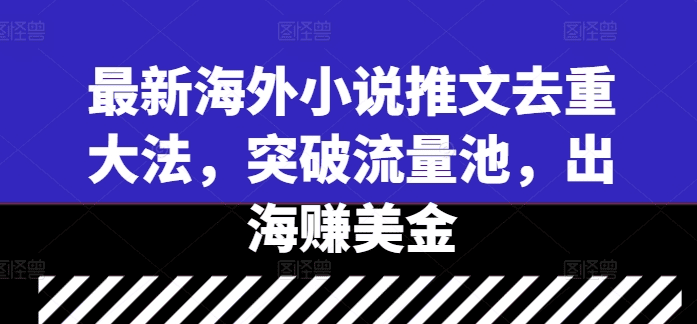 最新海外小说推文去重大法，突破流量池，出海赚美金-会创网(会创项目网)