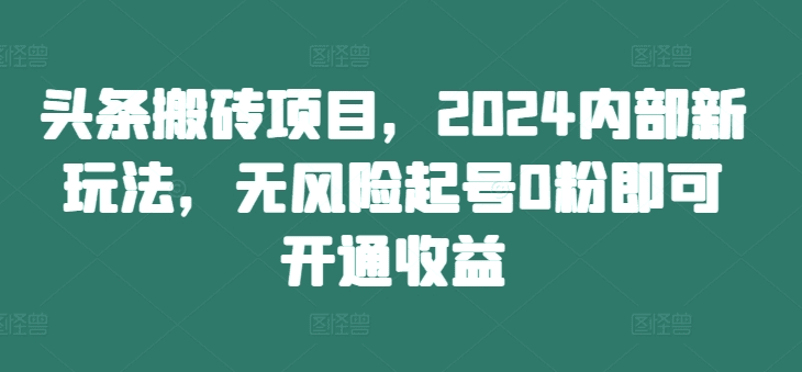 头条搬砖项目，2024内部新玩法，无风险起号0粉即可开通收益-会创网(会创项目网)