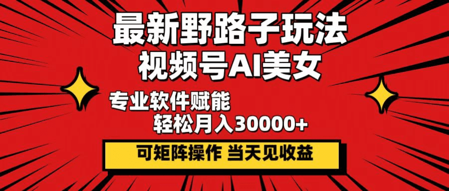 最新野路子玩法，视频号AI美女，当天见收益，轻松月入30000＋-会创网(会创项目网)