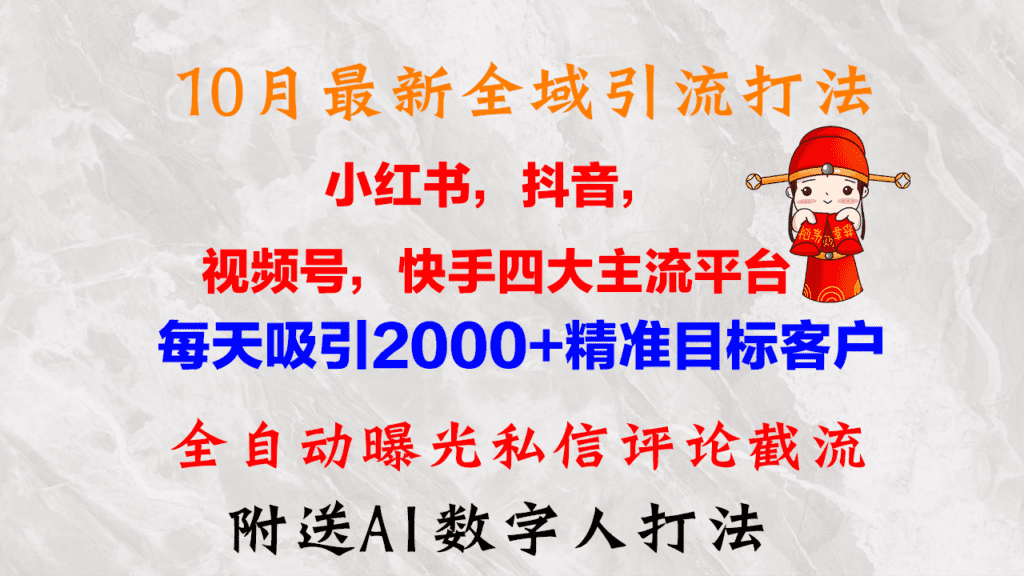 10月最新小红书，抖音，视频号，快手四大平台全域引流，，每天吸引2000…-会创网(会创项目网)