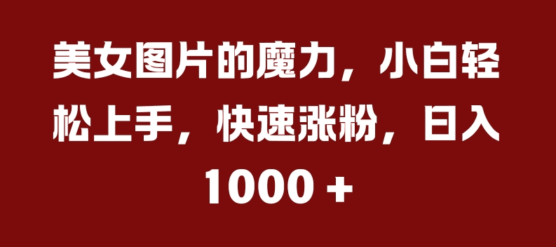 美女图片的魔力，小白轻松上手，快速涨粉，日入几张-会创网(会创项目网)