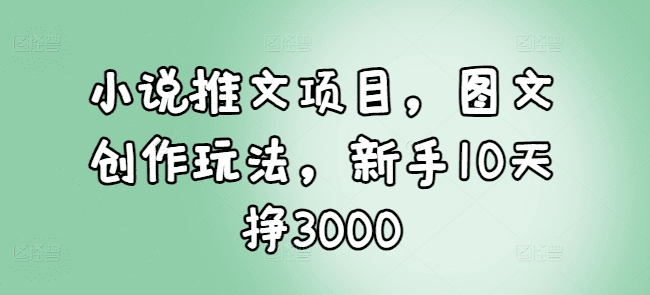 小说推文项目，图文创作玩法，新手10天挣3000-会创网(会创项目网)